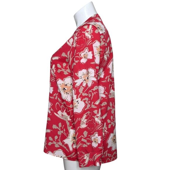 Karl Lagerfeld Multicolored Floral Blouse, Long Sleeves Roll Tab Women's Size XL - Picture 5 of 9